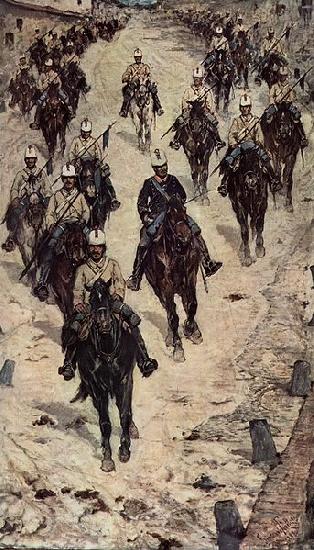  Kavalleriecorps auf einer Dorfstrasse